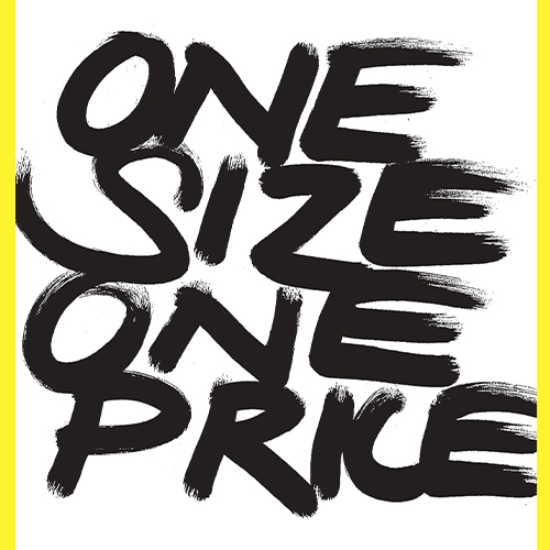 Titelbild der Februar-Ausstellung "One Size - One Price" im Feierwerk Farbenladen