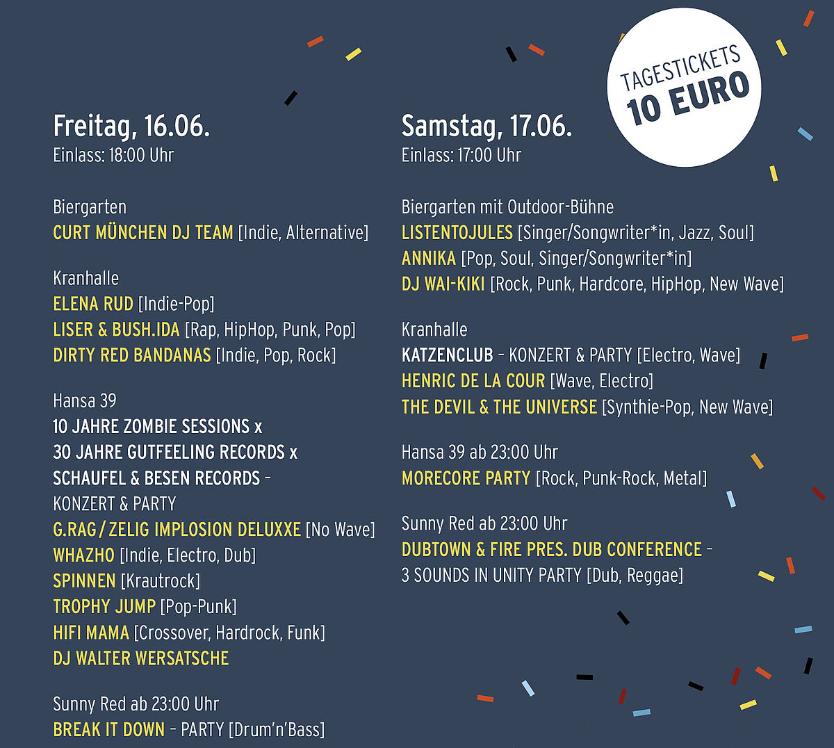 Konzert- und Partyprogramm im Rahmen von 40 Jahre Feierwerk